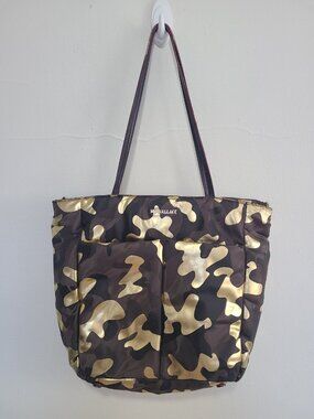 MZ WALLACE Camo Brown Nylon Bowery Quatro Tote Thin Straps